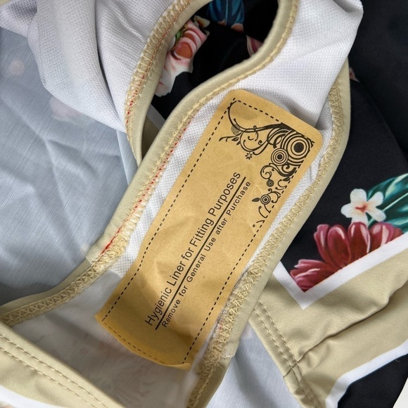 Floral Tie Shoulder Large One-Piece Swimsuit Black & Multicolored Floral   Liner - Picture 4 of 4